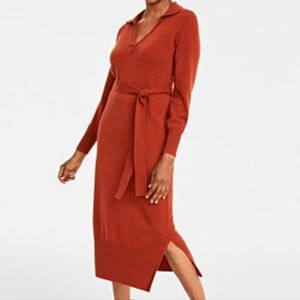 Charter Club Rust Knit Belted Midi Dress Cashmere Dress Size XS. New With Defect